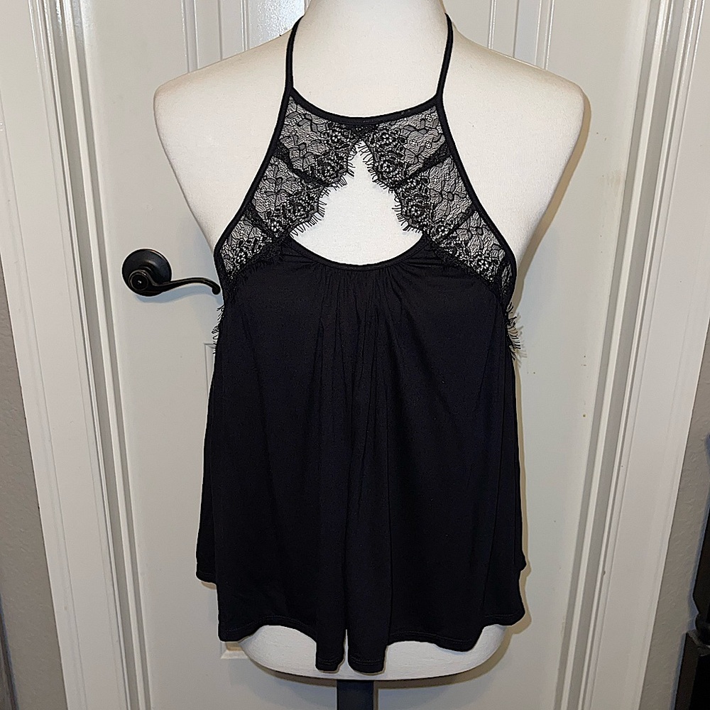 Pacsun Black top with lace detailing womens M